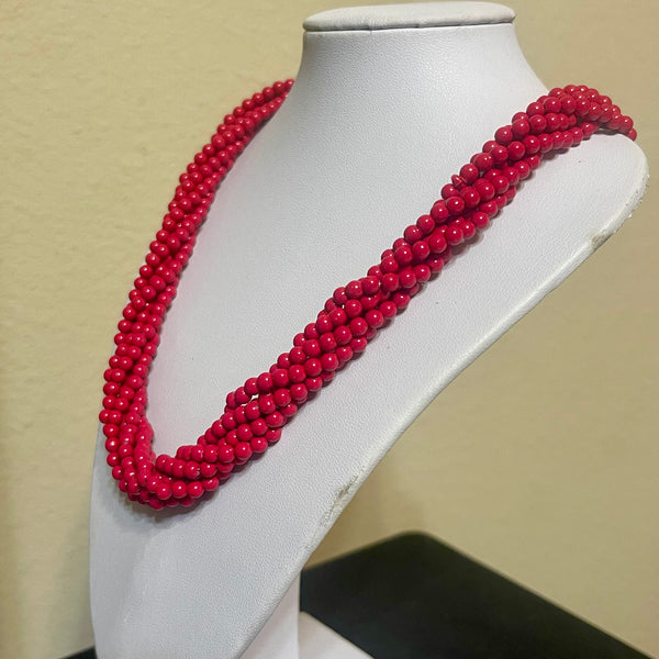 Vintage Red Beaded Necklace Womens Multi Strand Layered 20” Fashion Accessory