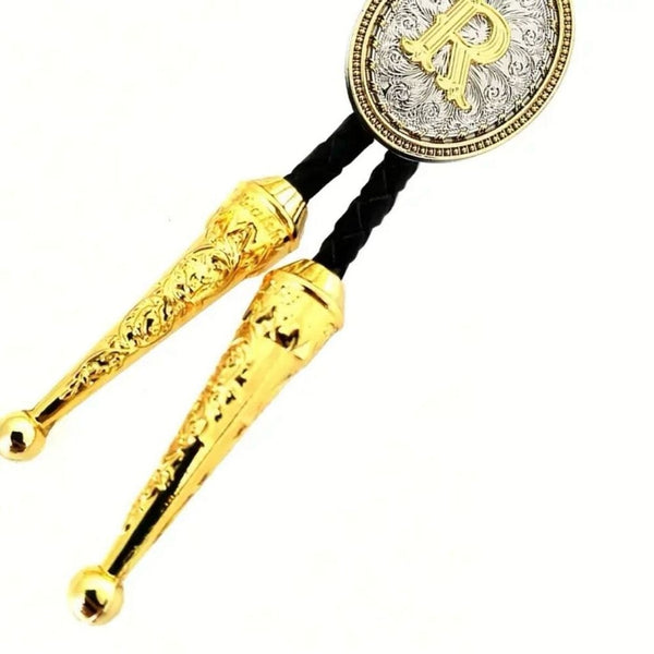 Bolo Tie Initial R Mens Casual Western Cowboy Accessory