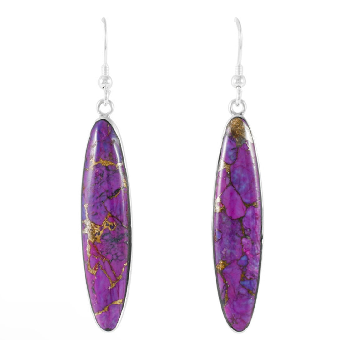 Mojave Purple Turquoise Sterling Silver Earrings Southwestern Boho Long Oval New