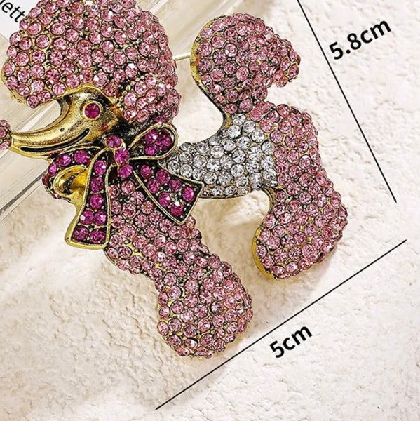 Rhinestone Pink Poodle Brooch Womens Crystal Fashion Statement Piece New