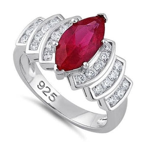 Marquise Cut Ruby CZ Sterling Silver Ring Womens Size 11 New