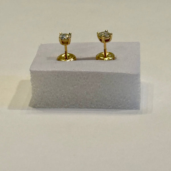 Stunning 4mm Moissanite Round Screw Back 14k Gold Solitaire Stud Earrings