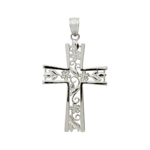 Sterling Silver Floral Cross Pendant