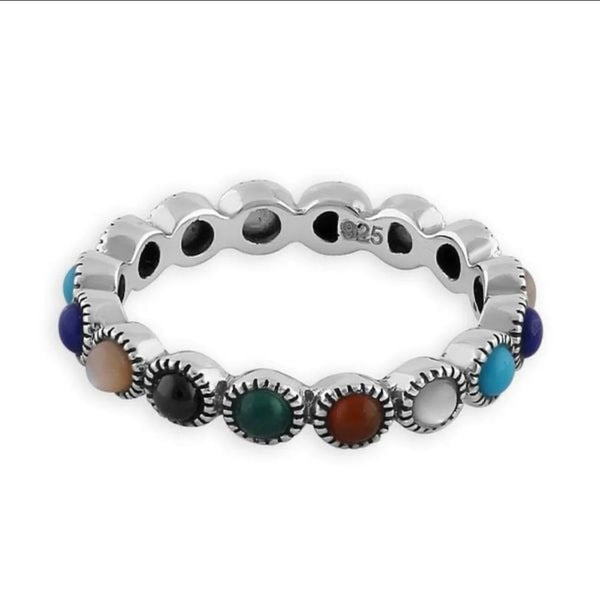 Sterling Silver Round Multi-Color Eternity Band Marcasite Ring New