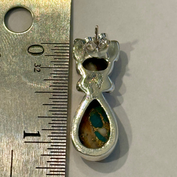 Spiny Oyster Turquoise Cat Stud Earrings Southwestern Sterling Silver