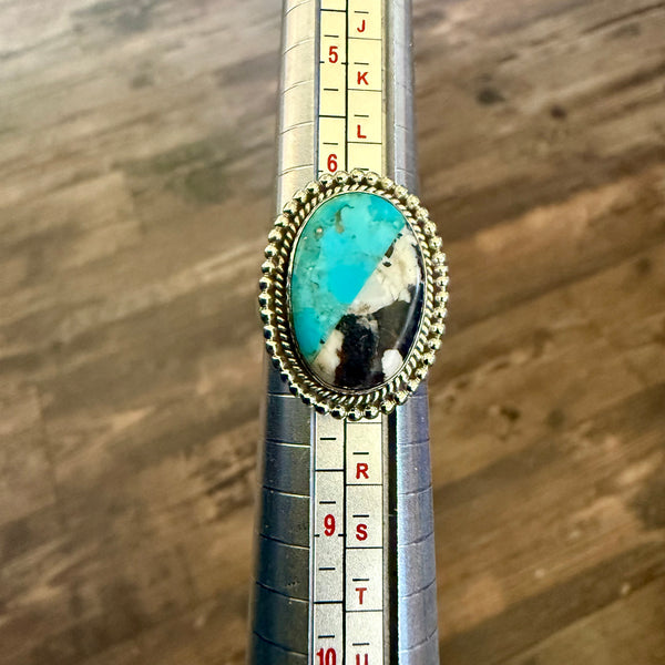 Oval White Buffalo & Kingman Turquoise Star Band Ring Sterling Silver Size 7 New