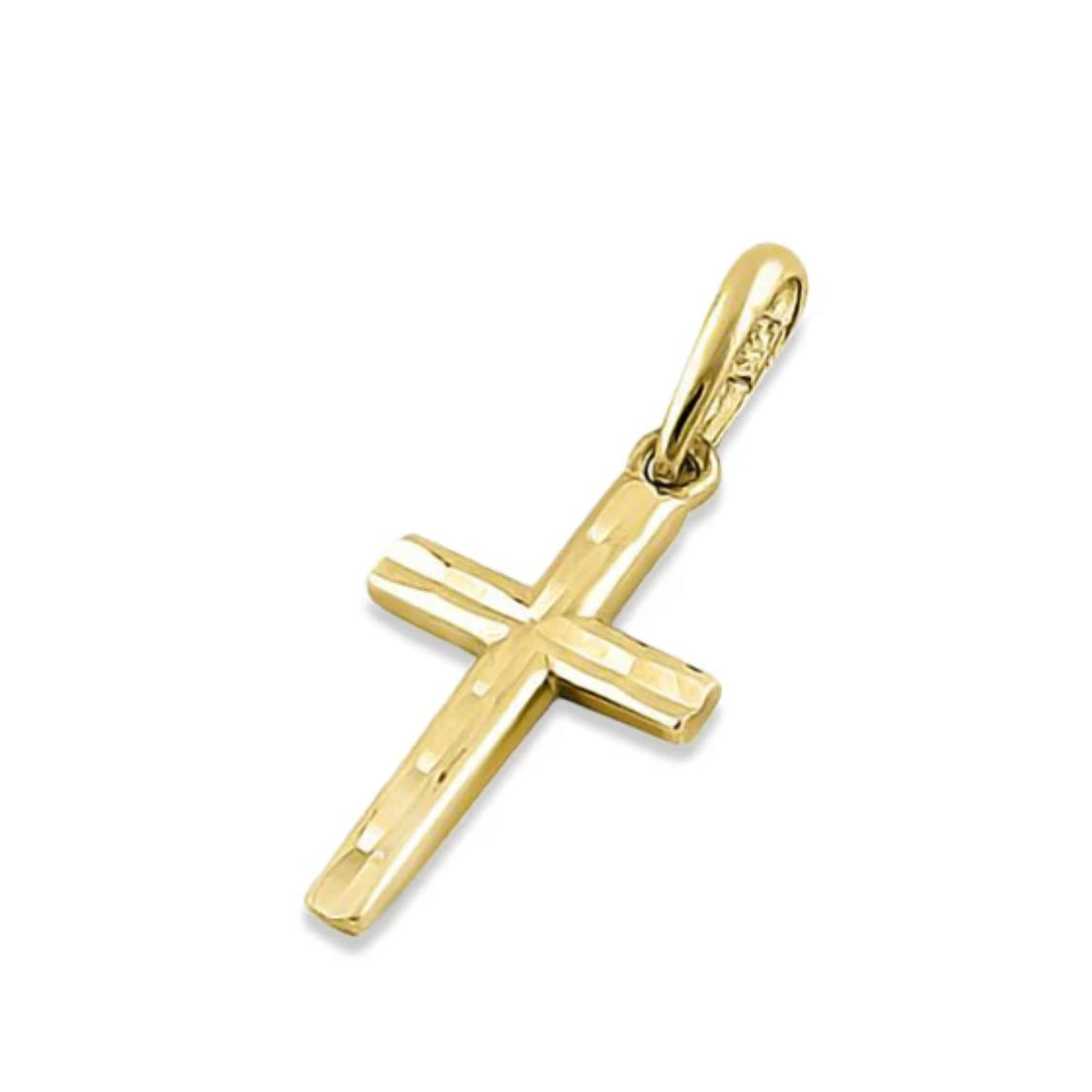 Solid 14K Yellow Gold Faceted Cross Necklace Pendant New