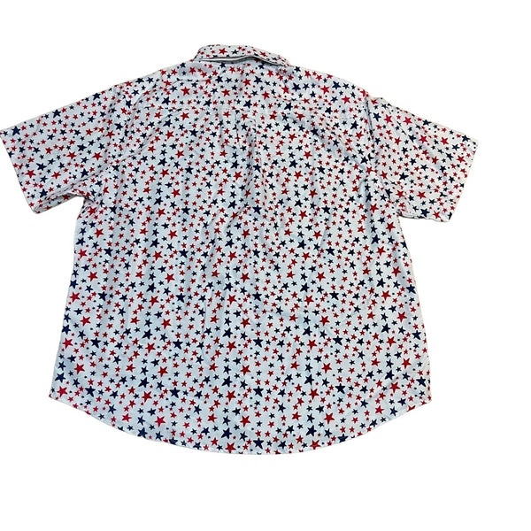 Men's Sz 2XL Shirt Button Up Red White & Blue Patriotic Star Casual Top New