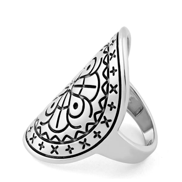 Solid Sterling Silver Bohemian Floral Dome Shield Ring Size 7 New
