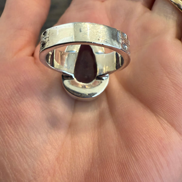 Natural Amethyst Faceted Teardrop Solitaire Sterling Silver Statement Ring Sz 10