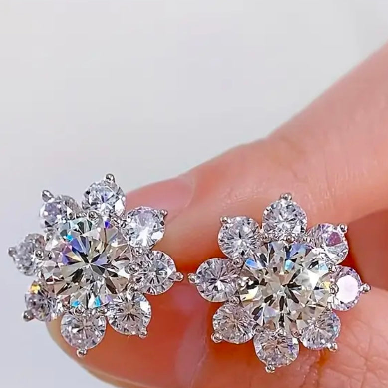 Stunning Multi CZ Round Cut Stone Sunflower Cluster Stud Floral Earrings New