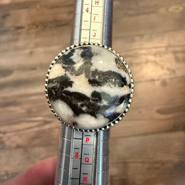Stunning Natural Round White Buffalo Ring Southwestern Sterling Silver Statement