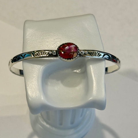 Plum Spiny Turquoise Sterling Silver Adjustable Cuff Bracelet Southwest Style Handmade