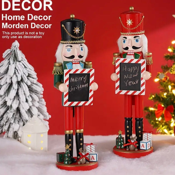 Wooden Green Soldier Nutcracker With Chalkboard Sign Casual Christmas Home Decor