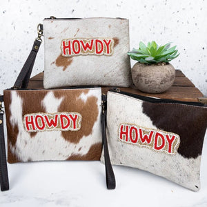 Cowgirl Western Howdy Cowhide Wristlet Boho Clutch New