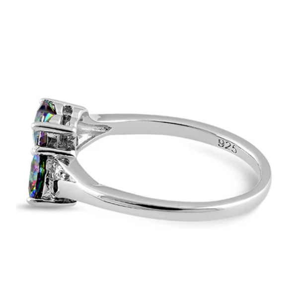 Sterling Silver Double Heart Rainbow Topaz CZ Ring