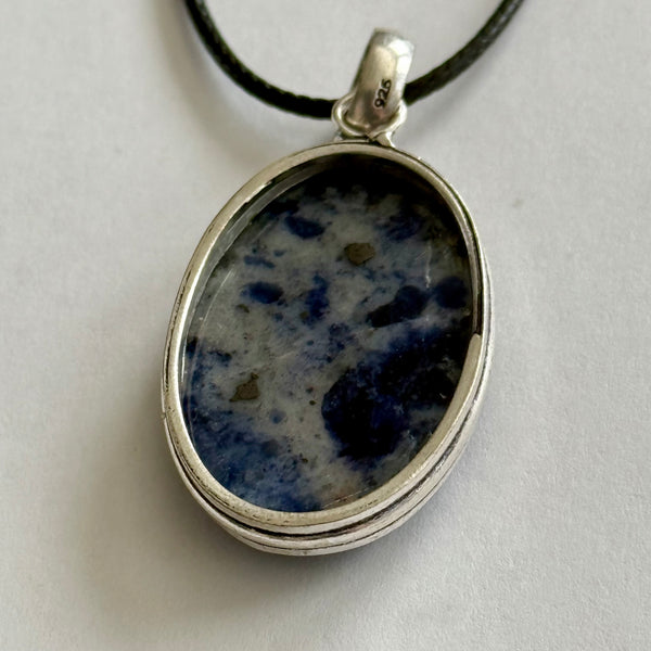 Sodalite Blue Marbled Gemstone Large Oval Pendant Adjustable Necklace
