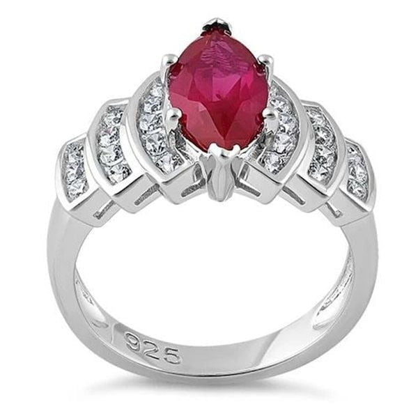 Marquise Cut Ruby CZ Sterling Silver Ring Womens Size 11 New
