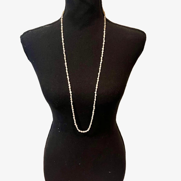 Vintage Long Single Strand Of Fresh Water Pearls Off White 36” Necklace