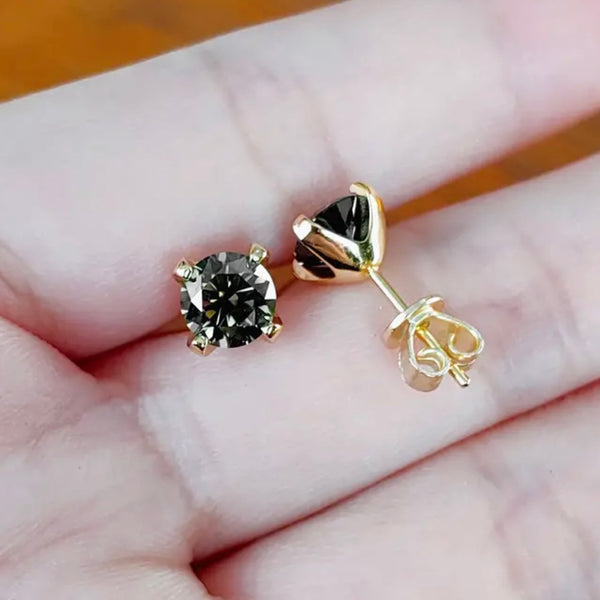 Elegant 8mm Grey Moissanite Gold Stud Earrings GRA Certified New