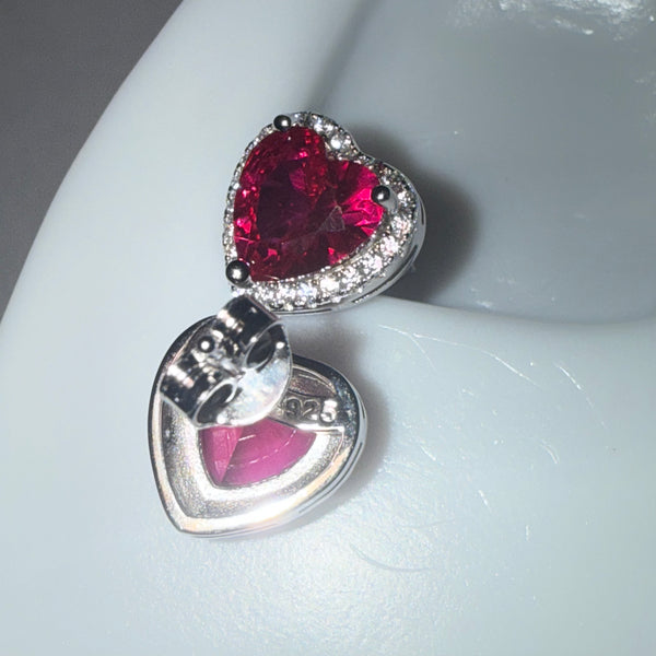 Sterling Silver Ruby Big Heart Valentine Earrings