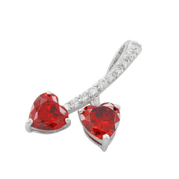 Sterling Silver Cherry Hearts Garnet CZ Necklace Pendant New