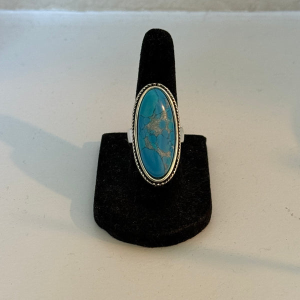 Stunning Turquoise Vintage Style Oval Statement Silver Fashion Southwestern Ring Size 6