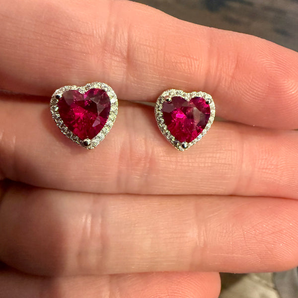 Sterling Silver Ruby Big Heart Valentine Earrings