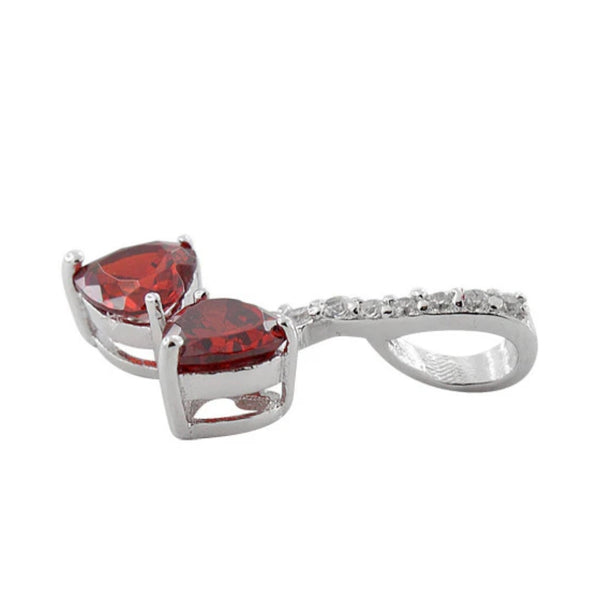Sterling Silver Cherry Hearts Garnet CZ Necklace Pendant New