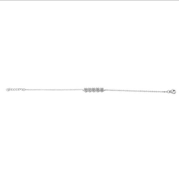 Sterling Silver Row of Flowers Clear CZ Bracelet New