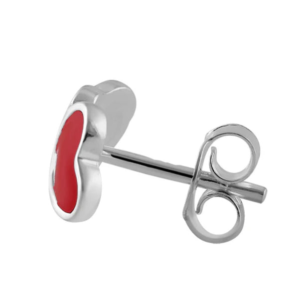 Sterling Silver Red Enamel Double Heart Stud Earrings New