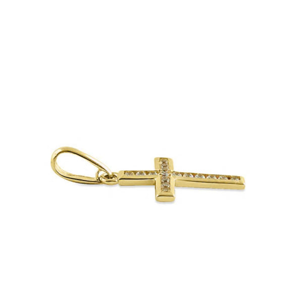 Solid 14K Yellow Gold CZ Cross Pendant