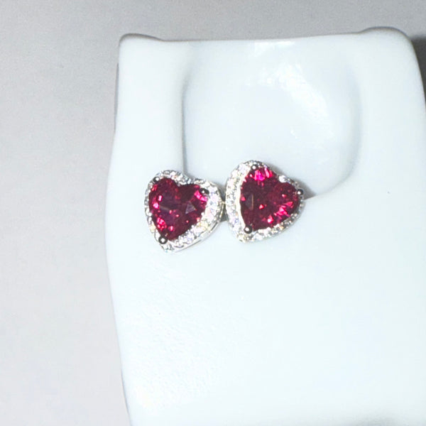 Sterling Silver Ruby Big Heart Valentine Earrings