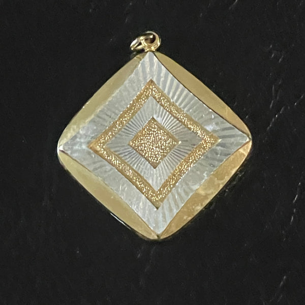 Vintage 1.25” Diamond Shaped Pendant German Gold & Silver Womens 16” Necklace