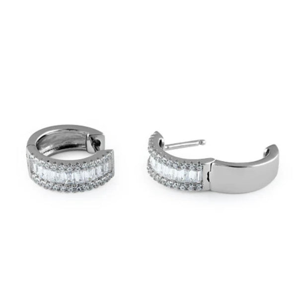 Solid Sterling Silver Clear Baguette CZ Hoop Dainty Huggie Earrings New