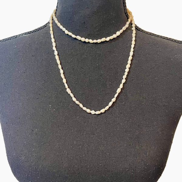 Vintage Long Single Strand Of Fresh Water Pearls Off White 36” Necklace
