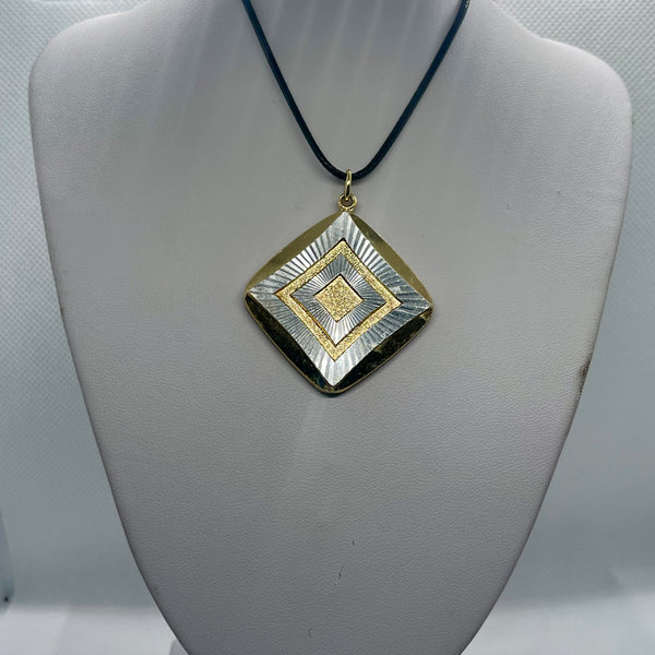 Vintage 1.25” Diamond Shaped Pendant German Gold & Silver Womens 16” Necklace