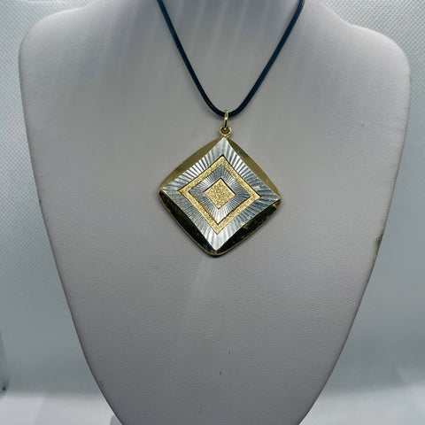 Vintage 1.25” Diamond Shaped Pendant German Gold & Silver Womens 16” Necklace