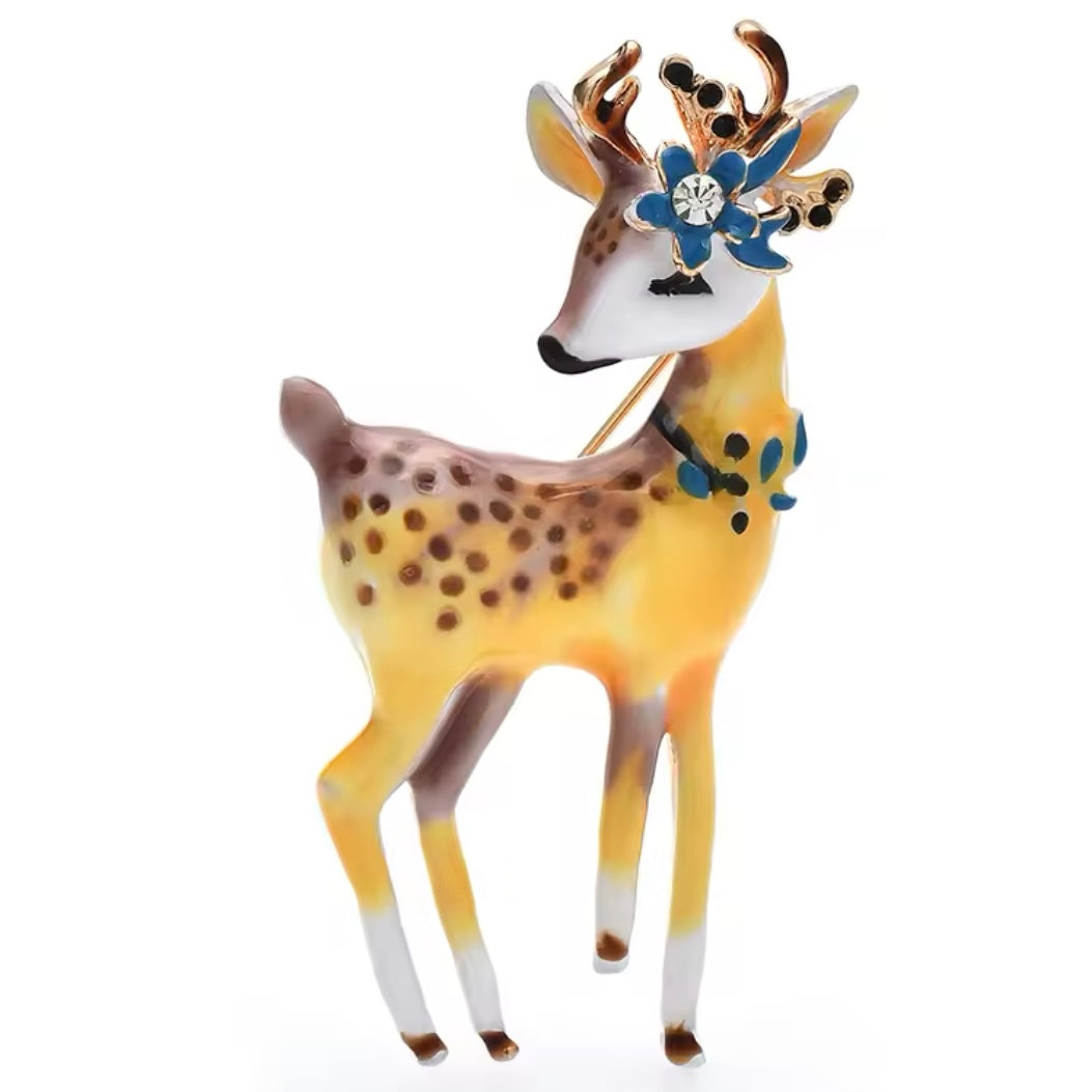Christmas Winter Beauty Deer Brooch Womens Girls Hand Painted Pin New