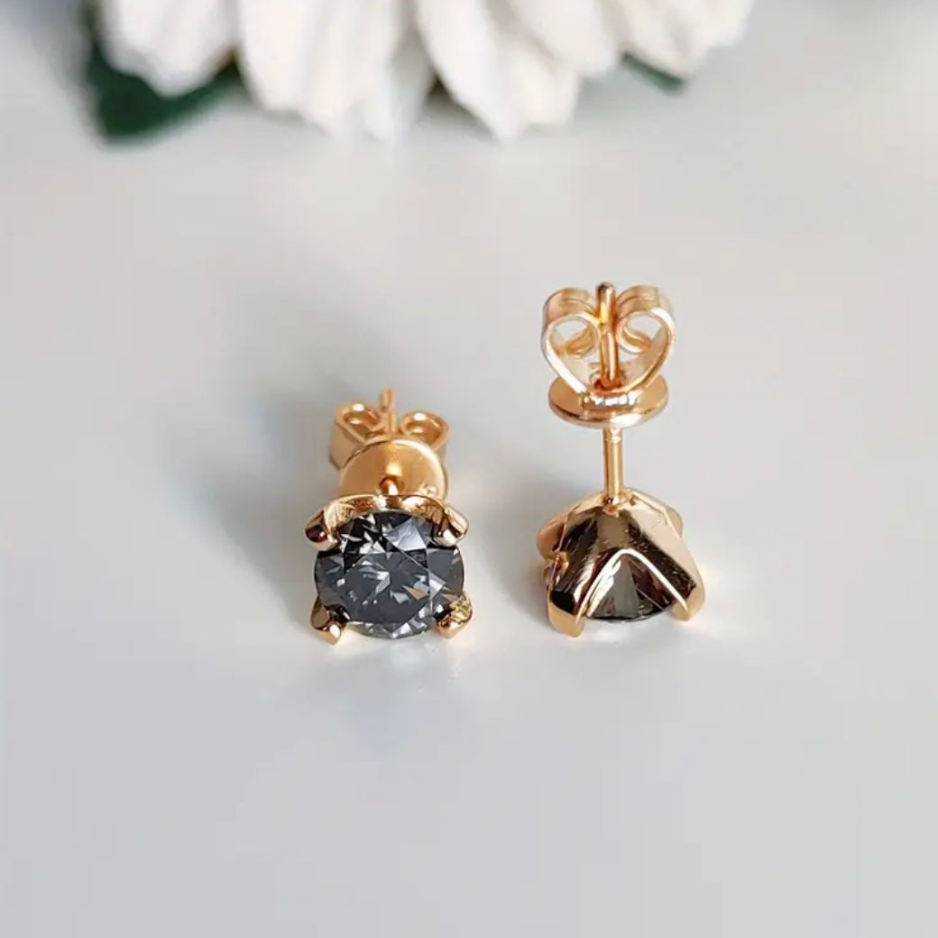 Elegant 8mm Grey Moissanite Gold Stud Earrings GRA Certified New