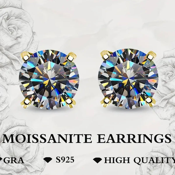 Elegant 8mm Grey Moissanite Gold Stud Earrings GRA Certified New