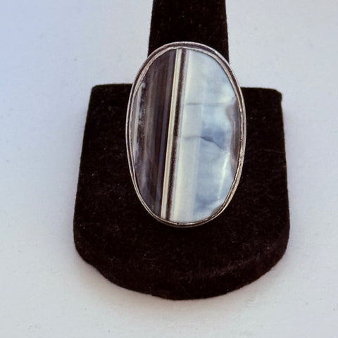 Vintage Blue Striped Agate Sterling Silver Statement Ring Size 9