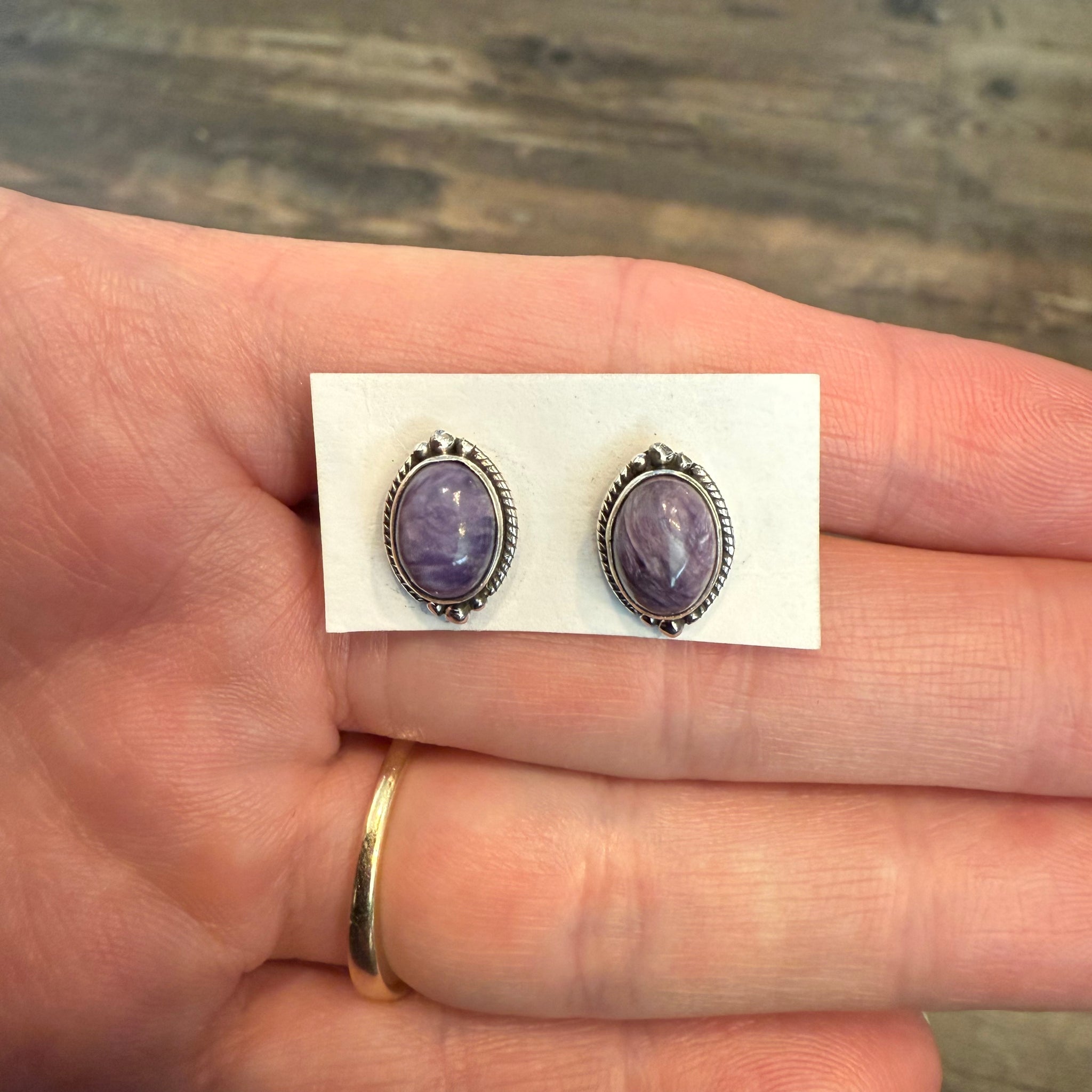 Southwestern Purple Mojave Turquoise Dainty Stud Silver Earrings Handmade New