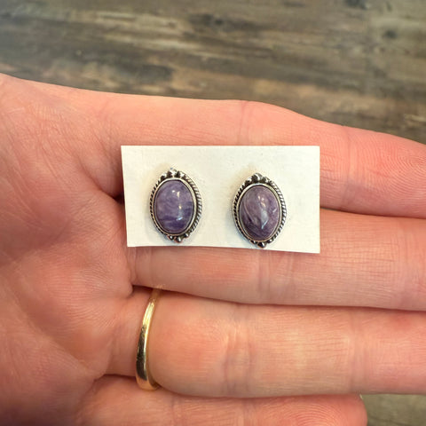 Southwestern Purple Mojave Turquoise Dainty Stud Silver Earrings Handmade New