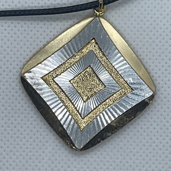 Vintage 1.25” Diamond Shaped Pendant German Gold & Silver Womens 16” Necklace