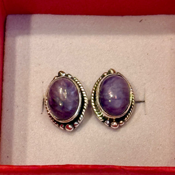 Southwestern Purple Mojave Turquoise Dainty Stud Silver Earrings Handmade New
