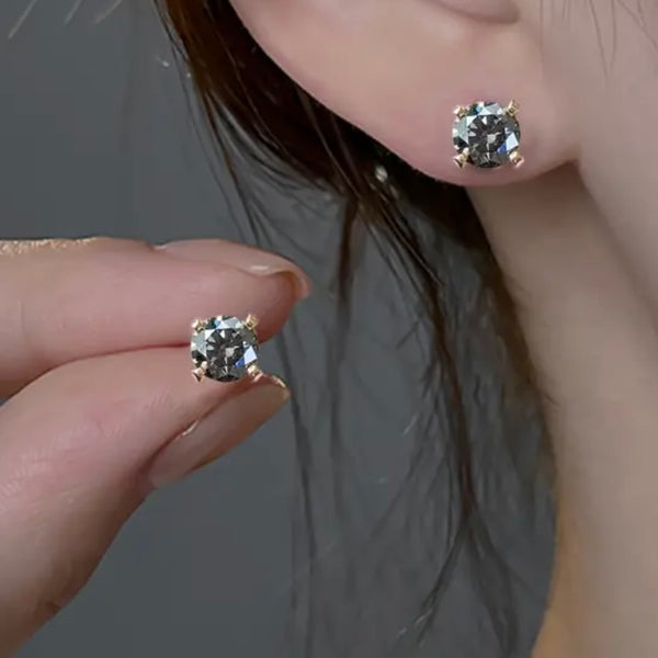 Elegant 8mm Grey Moissanite Gold Stud Earrings GRA Certified New
