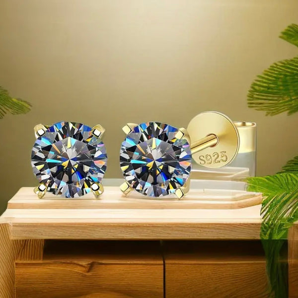Elegant 8mm Grey Moissanite Gold Stud Earrings GRA Certified New