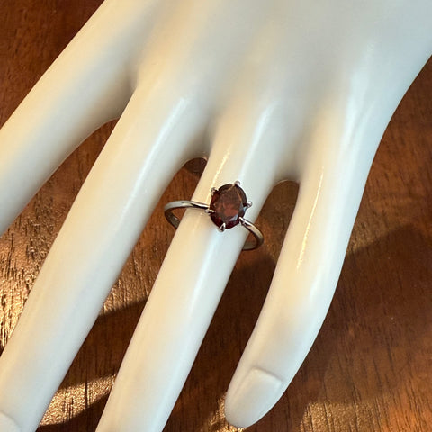 Genuine Oval Garnet Simple Sterling Silver Ring Size 6
