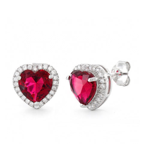 Sterling Silver Ruby Big Heart Valentine Earrings